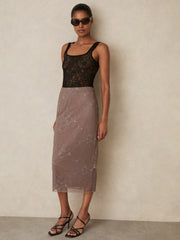Lace Pencil Skirt Taupe Brown | Womens