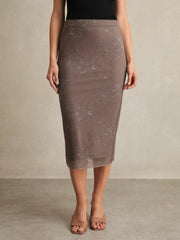 Lace Pencil Skirt Taupe Brown | Womens