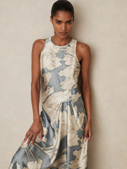 Satin Floral Drape Midi Dress Blue | Womens