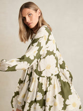 Floral Tie-Neck Swing Dress Ivory/Green | Womens
