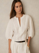 Linen Balloon-Sleeve Top Ivory | Womens