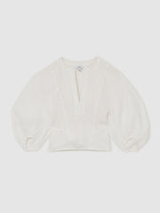 Linen Balloon-Sleeve Top Ivory | Womens