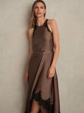 Satin Drape Lace-Trim Dress Mocha Brown | Womens