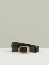 Leather Curved-Buckle Belt Black | Womens