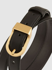 Leather Curved-Buckle Belt Black | Womens
