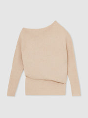 Asymmetric Draped Knitted Jumper Oatmeal Neutral | Womens