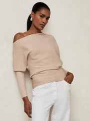 Asymmetric Draped Knitted Jumper Oatmeal Neutral | Womens