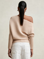Asymmetric Draped Knitted Jumper Oatmeal Neutral | Womens