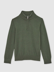 3-9 yrs Merino Wool Half-Zip Funnel Neck Jumper Kale Green | Children