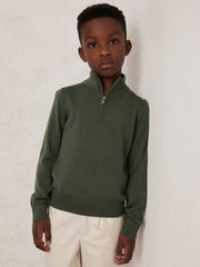 3-9 yrs Merino Wool Half-Zip Funnel Neck Jumper Kale Green | Children