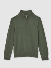 9-13 yrs Merino Wool Half-Zip Funnel Neck Jumper Kale Green | Children