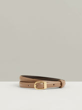 Leather Curved-Buckle Skinny Belt Taupe | Womens