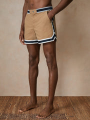 | Ché Stripe-Trim Swim Shorts Camel | Mens
