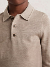 9-13 yrs Merino Wool Long-Sleeve Polo Shirt Wheat Melange | Children