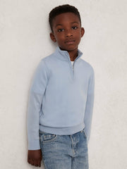 9-13 yrs Merino Wool Half-Zip Funnel Neck Jumper Soft Blue Melange | Children