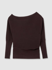 Asymmetric Draped Knitted Jumper Plum | Womens