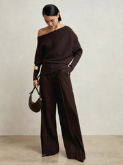 Asymmetric Draped Knitted Jumper Plum | Womens
