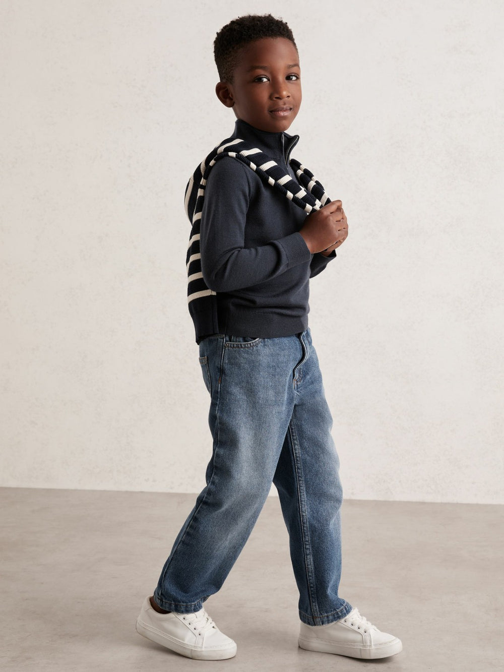 9-13 yrs Merino Wool Half-Zip Funnel Neck Jumper Midnight Navy | Children