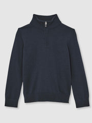 9-13 yrs Merino Wool Half-Zip Funnel Neck Jumper Midnight Navy | Children