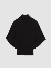 Merino Wool Batwing Roll-Neck Jumper Black | Womens