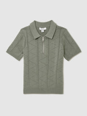 3-9 yrs Half-Zip Pointelle Polo Shirt Sage | Children