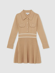 3-9 yrs Button-Detail Stripe Knitted Dress Camel | Children