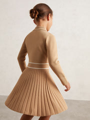 3-9 yrs Button-Detail Stripe Knitted Dress Camel | Children