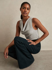 Ribbed Cowl-Neck Vest Grey Marl | Womens