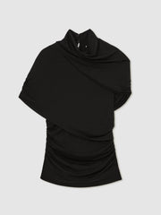 Stretch Lyocell Draped Top Black | Womens