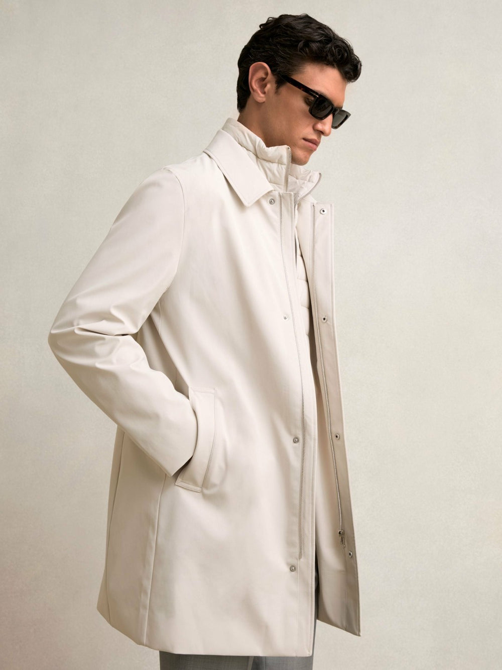 Hybrid Removable Funnel Neck Overcoat Light Stone | Mens