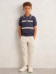 9-13 yrs Cotton Logo-Embossed Knit Polo Shirt Indigo Blue/White | Children