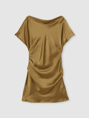 Acler Draped Satin Mini Dress Gold Moss | Womens
