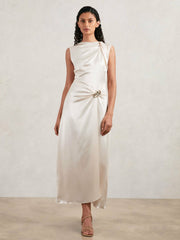 Acler Satin Draped Maxi Dress Ivory | Womens