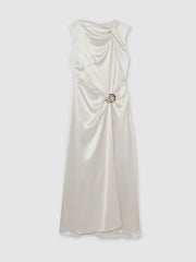 Acler Satin Draped Maxi Dress Ivory | Womens