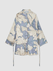 Floral Print Gathered Cut Out Shirt Dress Blue | Womens