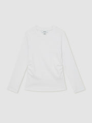 13-14 yrs Cotton Ruched Long-Sleeve T-Shirt with Stretch Ivory | Children