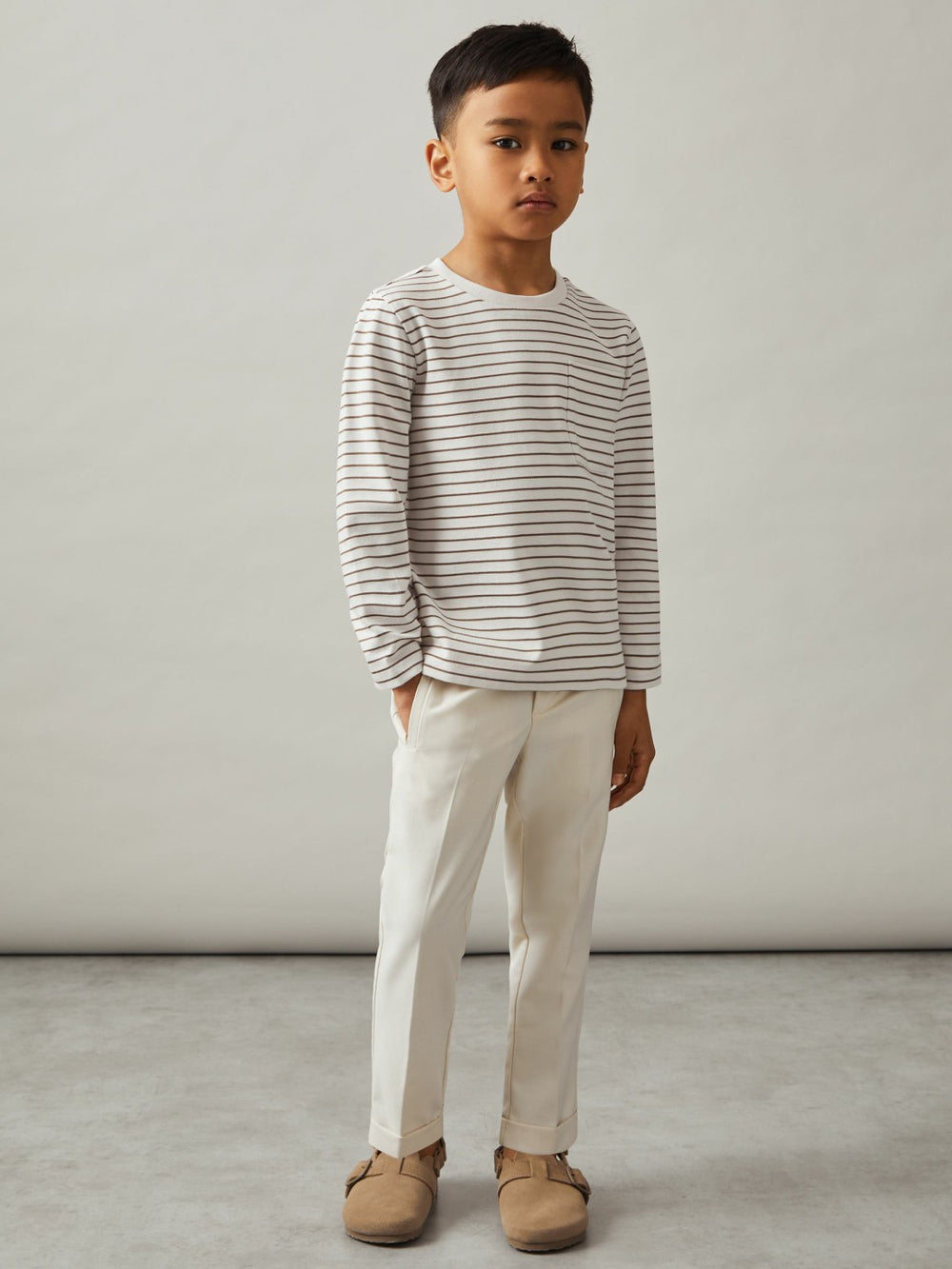 4-9 yrs Stretch-Cotton Stripe T-Shirt Off White/Camel | Children