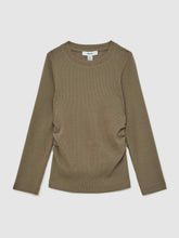 13-14 yrs Cotton Ruched Long-Sleeve T-Shirt with Stretch Khaki | Children