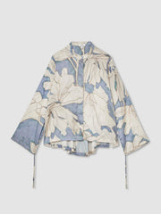Floral Print Gathered Cut Out Shirt Blue | Womens