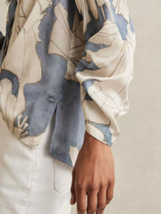 Floral Print Gathered Cut Out Shirt Blue | Womens