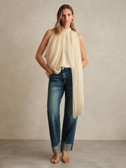 Draped Chiffon Sleeveless Top Ivory | Womens
