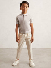 9-13 yrs Merino Wool Short Sleeve Polo Shirt Wicker Melange | Children