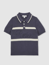 13-14 yrs Cotton Logo-Embossed Knit Polo Shirt Indigo Blue/White | Children
