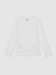 9-13 yrs Cotton Ruched Long-Sleeve T-Shirt with Stretch Ivory | Children