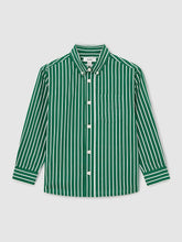 13-14 yrs Cotton-Poplin Striped Oversize Shirt Green/White | Children