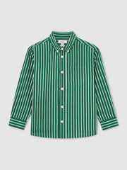 13-14 yrs Cotton-Poplin Striped Oversize Shirt Green/White | Children