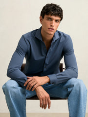 Stretch Jersey Cutaway-Collar Shirt Dark Airforce Blue | Mens