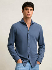 Stretch Jersey Cutaway-Collar Shirt Dark Airforce Blue | Mens