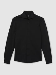 Stretch Jersey Cutaway-Collar Shirt Black | Mens
