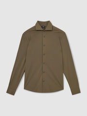 Stretch Jersey Cutaway-Collar Shirt Olive Green | Mens